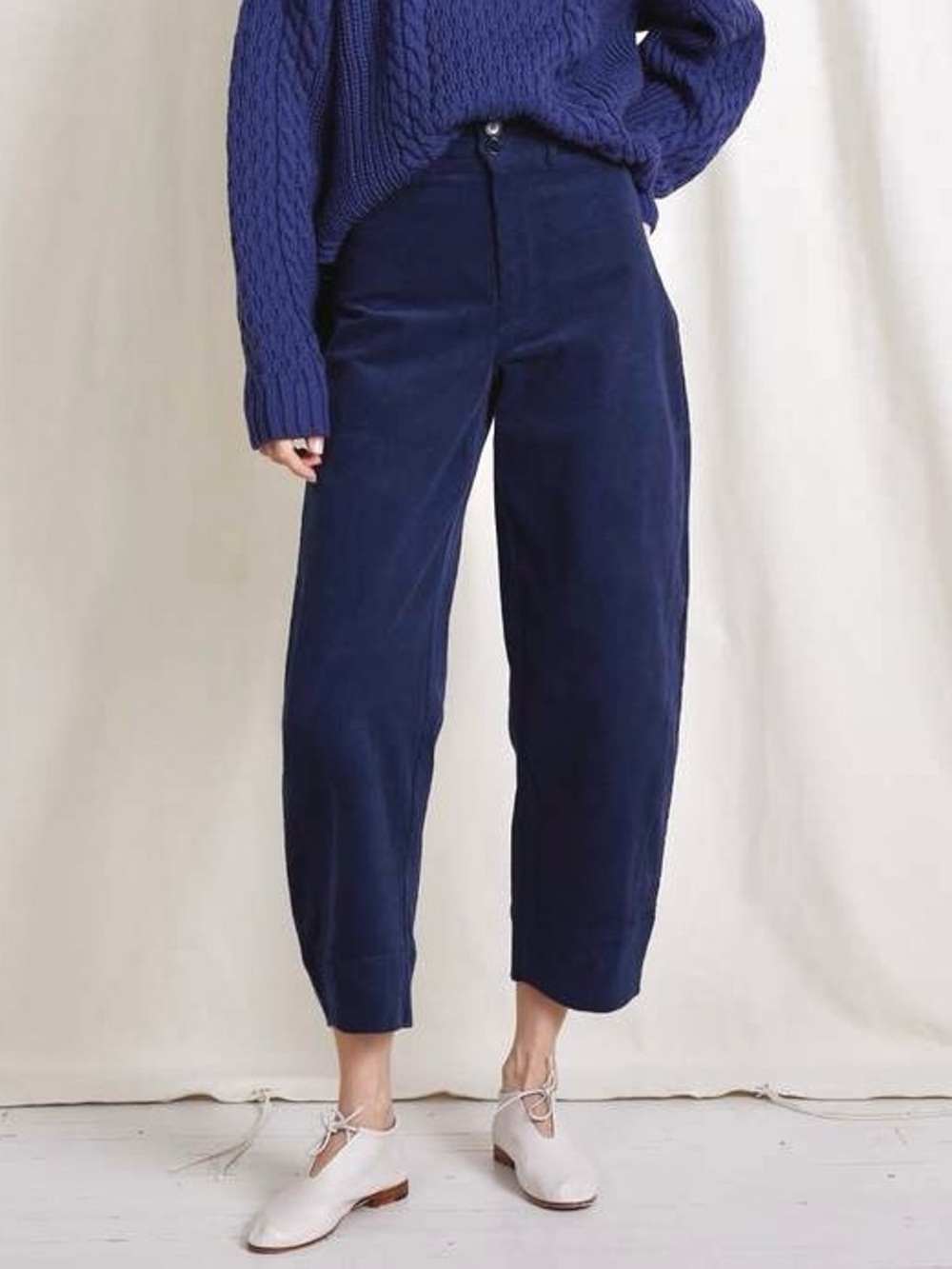 Apiece Apart Size 10 Mari Cropped Corduroy Barrel Pants Navy Blue